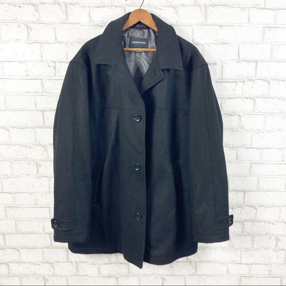 London Fog Men’s Black Wool blend Peacoat Size Large Great Preowned Condition